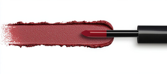 Rich red lipstick swatch with sleek applicator on clean white background