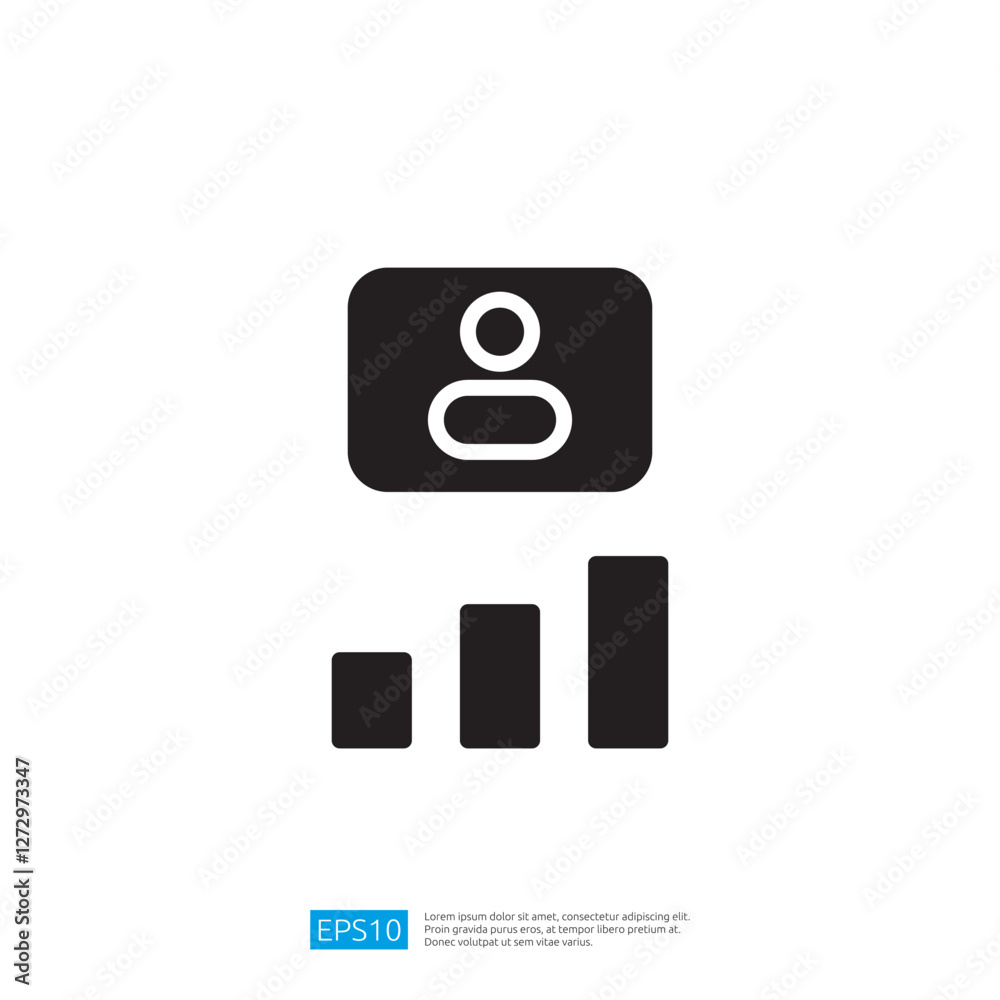 Poster simple icon representing user profile and growth metrics with basic black silhouettes for business u