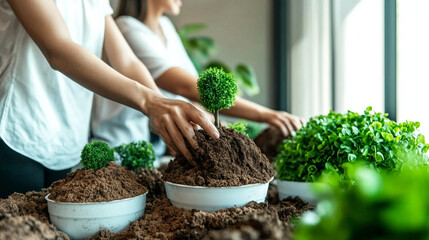 discover eco-friendly gardening tips for women planting saplings and trees indoors with sustainable techniques for repotting small plants and indoor propagation
