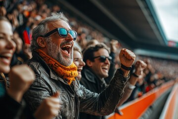 Obraz premium Victory celebration sports fans thrive in enthusiastic stadium atmosphere