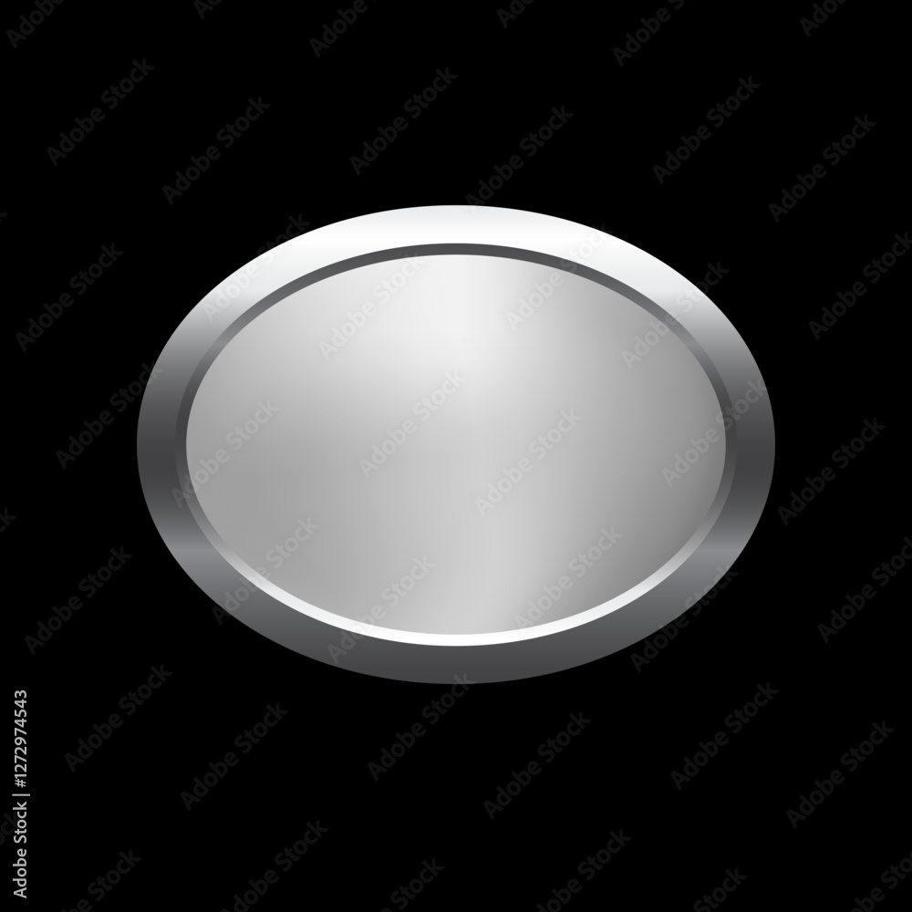 Poster silver button of ellipse shape with frame vector illustration. realistic isolated website element, p