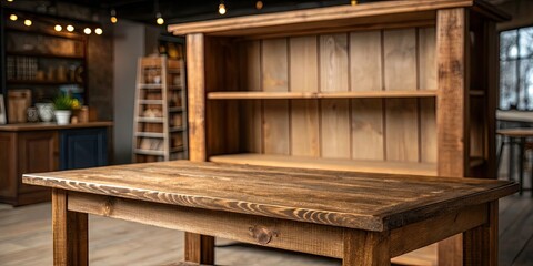 Rustic Wooden Shelf Product Photography Backdrop, Empty Display, Copy Space, Studio Setup, Mockup, Tabletop Photography