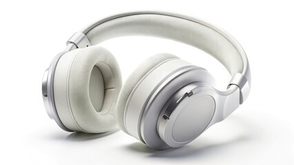 Studio-perfect image: noise-cancelling wireless headphones, pristine white, isolated background, showcasing superior audio.