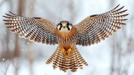 Fototapeta premium kestrel in flight png isolated on transparent background ideal for wildlife and nature design projects featuring a detailed bird of prey with outstretched wings and sharp features