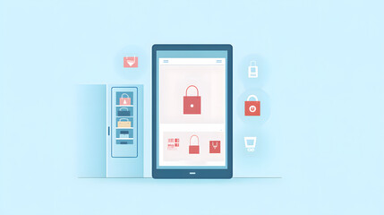 A seamless omnichannel retail experience depicted through an interconnected ecosystem of online and offline shopping. A customer browses a website on a tablet, receives a personalized discount