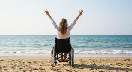 Beach Wheelchair Freedom: A Woman's Joyful Embrace of Coastal Serenity