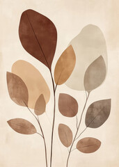 Abstract botanical illustration with soft, earthy tones and simple shapes