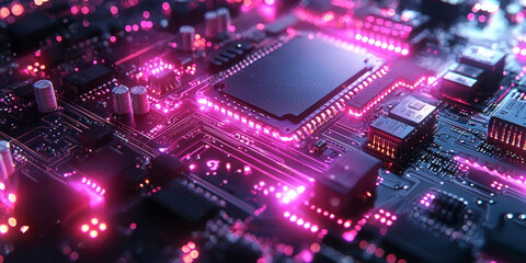 Obraz premium fusion background with electric blue and purple neon circuits, high-tech cyberpunk feel