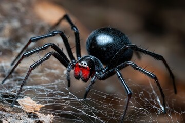 Black spider on a dark web