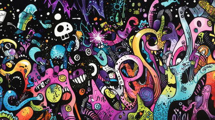 Fototapeta premium abstract shapes that morph into playful characters, fantasy symbols, and quirky doodles