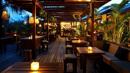 Fototapeta premium Tranquil Evening at an Outdoor Tropical Bar