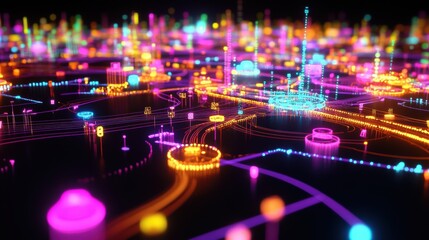 Obraz premium Creating an animated flowchart to demonstrate gigapixel high fidelity in digital environments