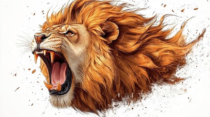 lion roaring fiercely with majestic mane on isolated transparent background perfect for wildlife design projects and animal themed digital artwork