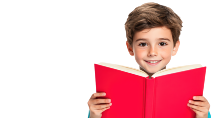 Curious young boy immersed in a book, journey of discovery, learning and imagination