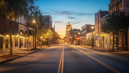 Empty City Street at Dawn, Historic Downtown