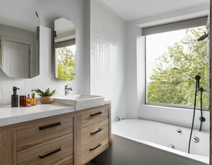 White bathroom corner, tub and sink