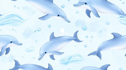 Obraz premium Dynamic dolphins in a seamless ocean seam pattern, vibrant marine wildlife scene