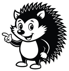 Fototapeta premium Cute Hedgehog Cartoon Vector Illustration – Black and White Animal Mascot Design