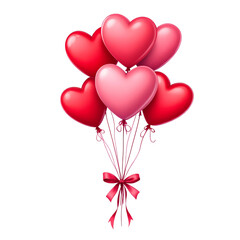 Heart-shaped balloons in shades of red and pink, perfect for Valentine's Day.