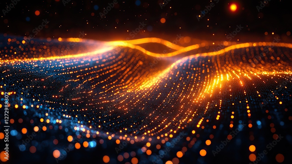 Poster matrix of glowing dots and lines futuristic technology concept digital grid abstract background with