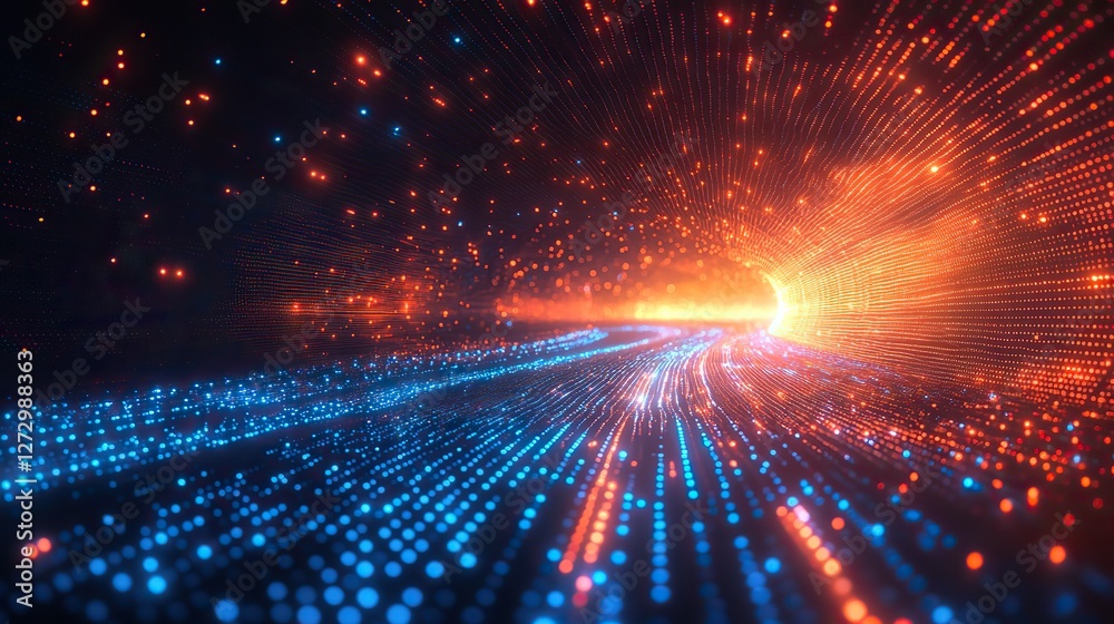 Poster matrix of glowing dots and lines futuristic technology concept digital grid abstract background with