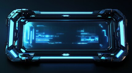 Obraz premium Futuristic digital interface panel with glowing blue accents on a dark background, showcasing technology