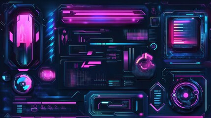 Obraz premium Futuristic digital interface with vibrant neon elements showcasing data visualization and technology