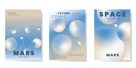 Planet and galaxy Space card vector set. Solar system with galaxy planets, asteroids, jupiter, saturn, mars, moon, ring line solar. Cosmic design for flyer, brochure, background, poster, cover. © babeer