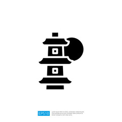 Traditional Japanese Lantern Icon Silhouette Against a Rising Sun Symbolizing Cultural Heritage and Artistic Expression