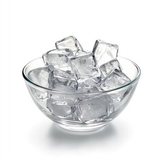 Ice cubes in glass bowl on white background