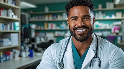 Obraz premium Smiling pharmacist in pharmacy