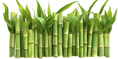 Fototapeta premium Lush Bamboo Fence Against White Background