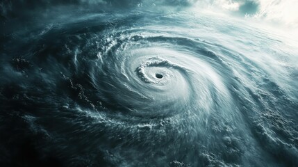 A powerful hurricane swirling over the ocean, showcasing dramatic cloud formations and intensity