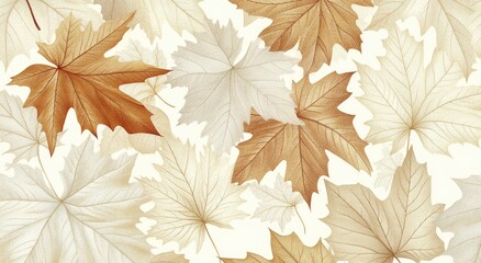 Autumnal Tapestry of Leaves: An artistic display of autumnal leaves in varying shades of brown, tan, and off-white, capturing the serene beauty and the transition of the season. 