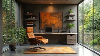 modern home office setup with sleek furniture and high tech gadgets for efficient remote work