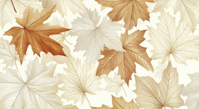 Autumnal Tapestry of Leaves: An artistic display of autumnal leaves in varying shades of brown, tan, and off-white, capturing the serene beauty and the transition of the season. 