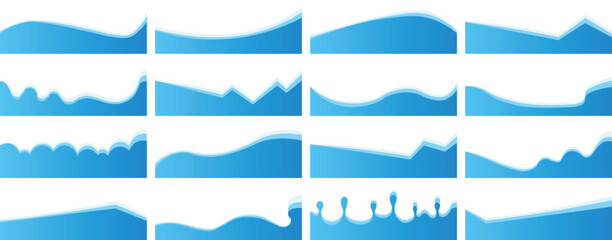 Vector Set of Abstract Wave Divider Shapes – Top and Bottom Borders for Websites, Apps, Banners, Posters – Modern Web Page Separators with Fluid, Curved, and Wavy Elements