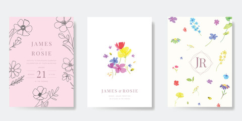 sweet elegant pink botanical Wedding Invitation, floral invite thank you, rsvp modern card Design in leaf and flower water color texture decorative Vector elegant rustic template