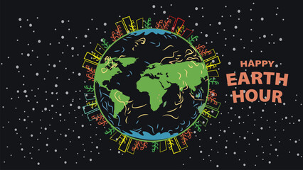 Naklejka premium Happy Earth Hour Global Awareness