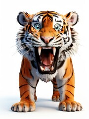 Obraz premium an AI Image Generator, Close-Up of Animated Tiger Roaring