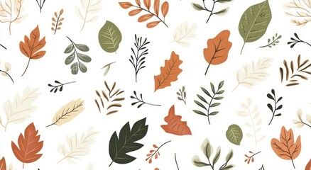 Obraz premium Autumn's Embrace: A rich tapestry of autumnal leaves, scattered across the scene, presenting a symphony of nature's transition in a seamless pattern. 