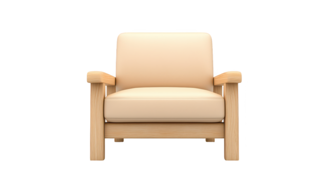 Inviting white chair on wooden frame, perfect for cozy relaxation at home or office