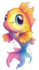 Naklejka premium Kawaii-style chubby fish with glossy pastel colors and big expressive eyes. Generative AI