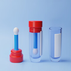 Vector 3d illustration of empty open and closed test tube with cotton swab.