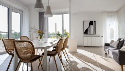 White dining room interior, close up