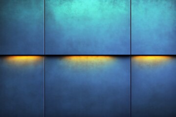 Naklejka premium Warm light subtly illuminates cool blue panels a calming modern aesthetic. AI Generated