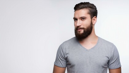 Obraz premium Man with beard grey t-shirt