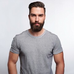 Obraz premium Man with beard grey t-shirt