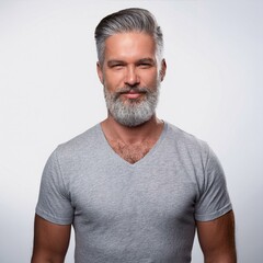 Fototapeta premium Man with beard grey t-shirt