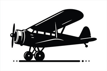 Simple black vector logo of an old airplane, white background, no shadows, simple shapes and lines